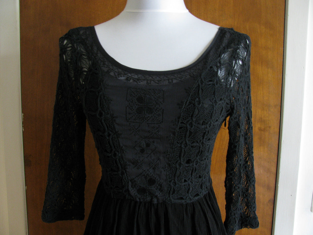 Free People women's black lined crochet soft dress New