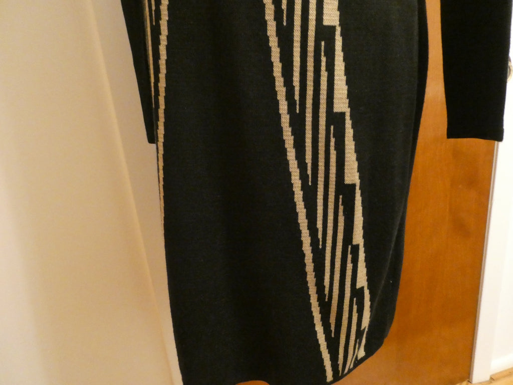 Ivanka Trump Sweater Knit Dress Women Black Beige Geometric Long Sleeve Bodycon