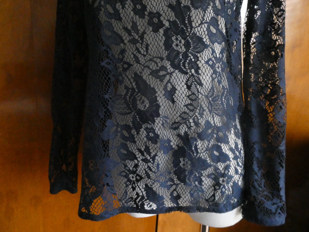 ZARA Collection women's navy fabric craft embroidered blouse size Small