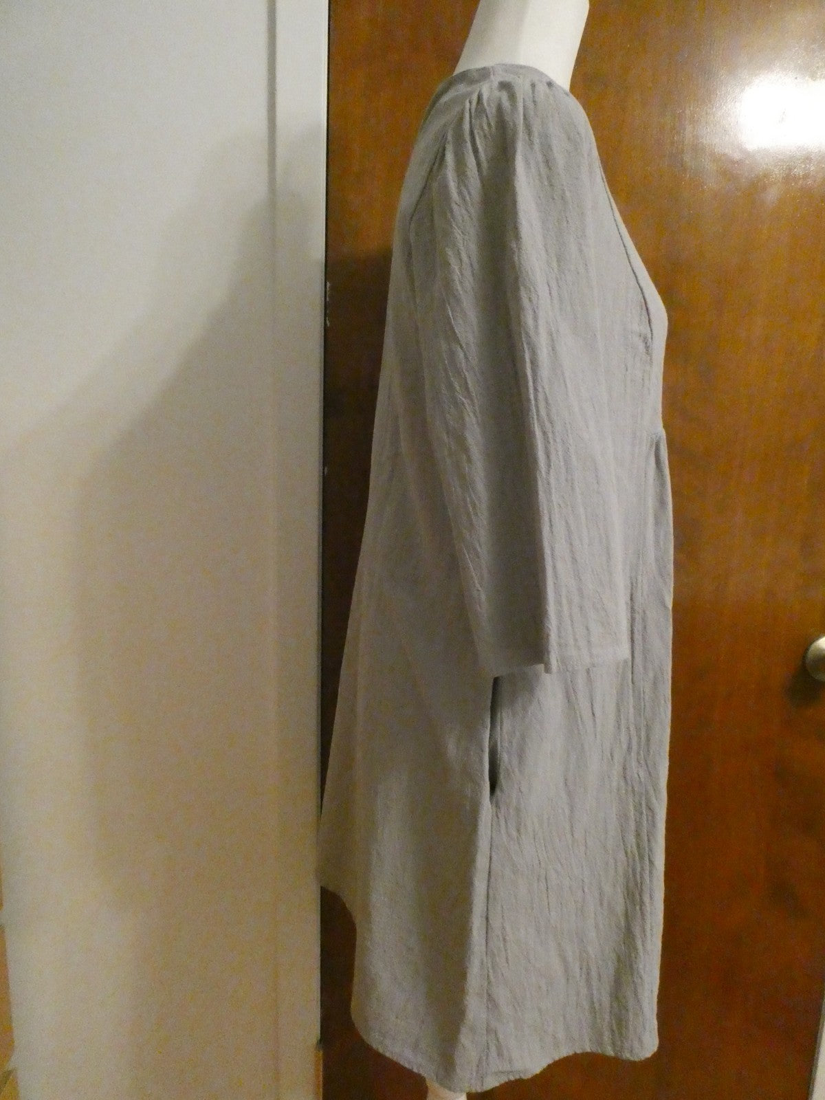 Gray Textured Shift Dress XL Fits L V-Neck Empire Waist Pockets Casual Macy's
