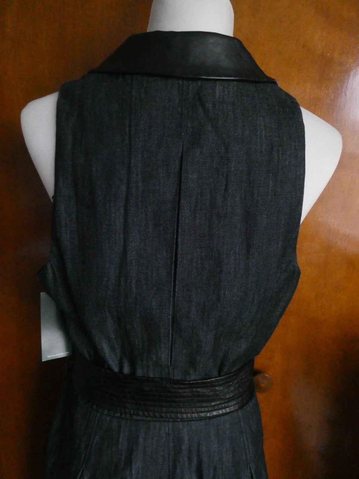 Lauren Ralph Lauren Dress Sz 12 Black Sleeveless Belted Leather Trim A-Line NWT