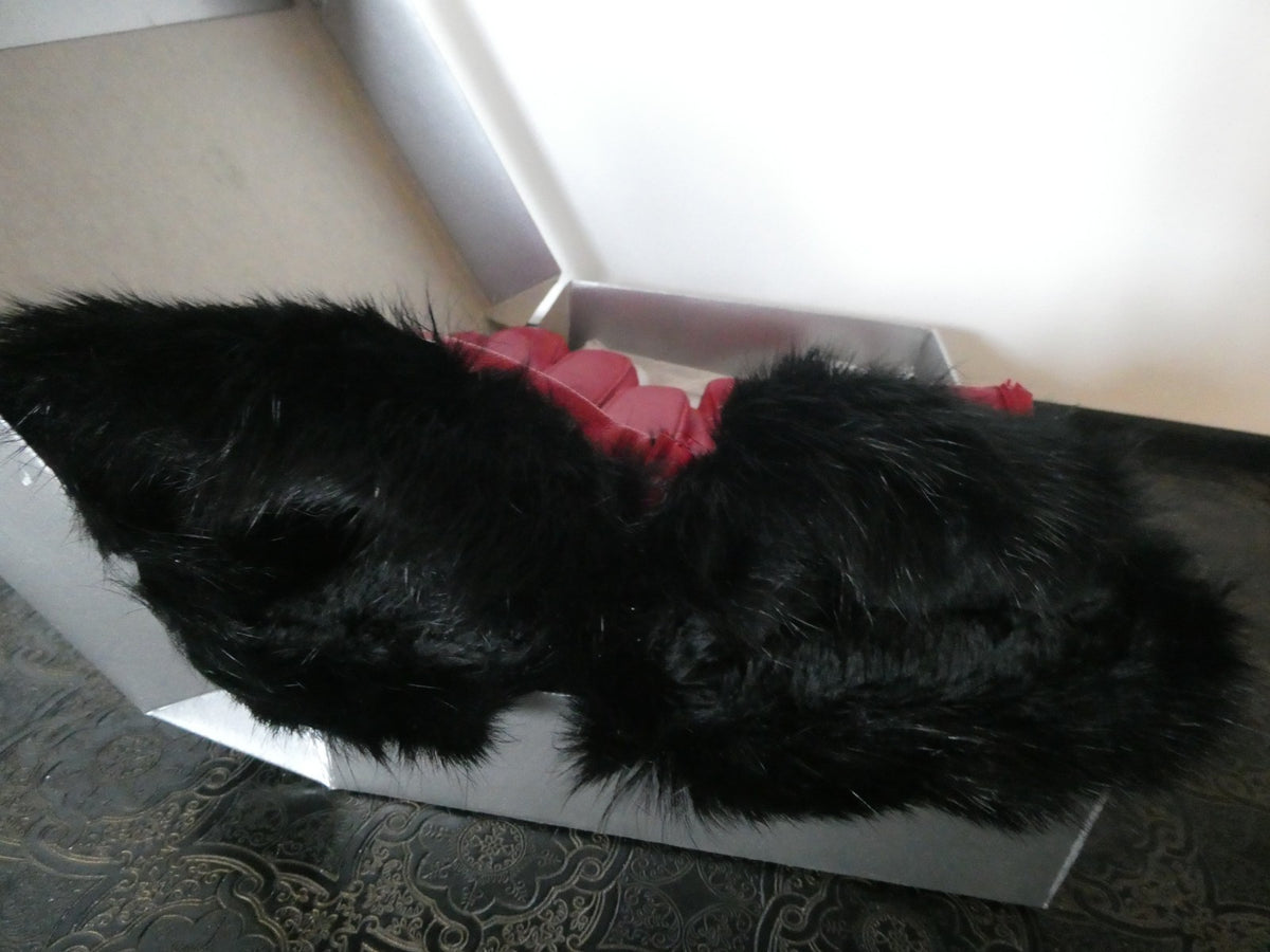 Vintage Charter Club Red Genuine Leather Gloves 7.5 Real Rabbit Fur Cuff New Box