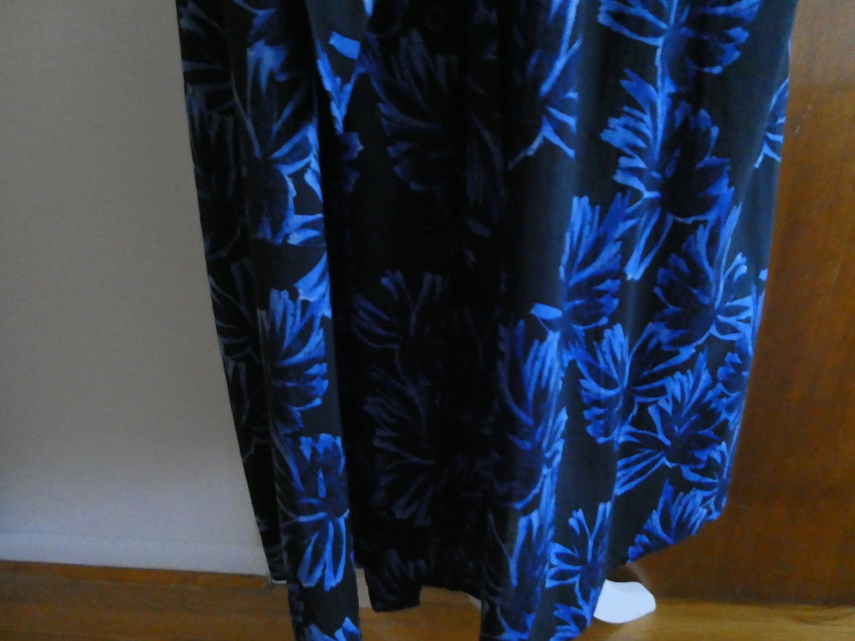  Who What Wear Dress XL Black Blue Floral Ruffle Puff Sleeve Button Front Cotton