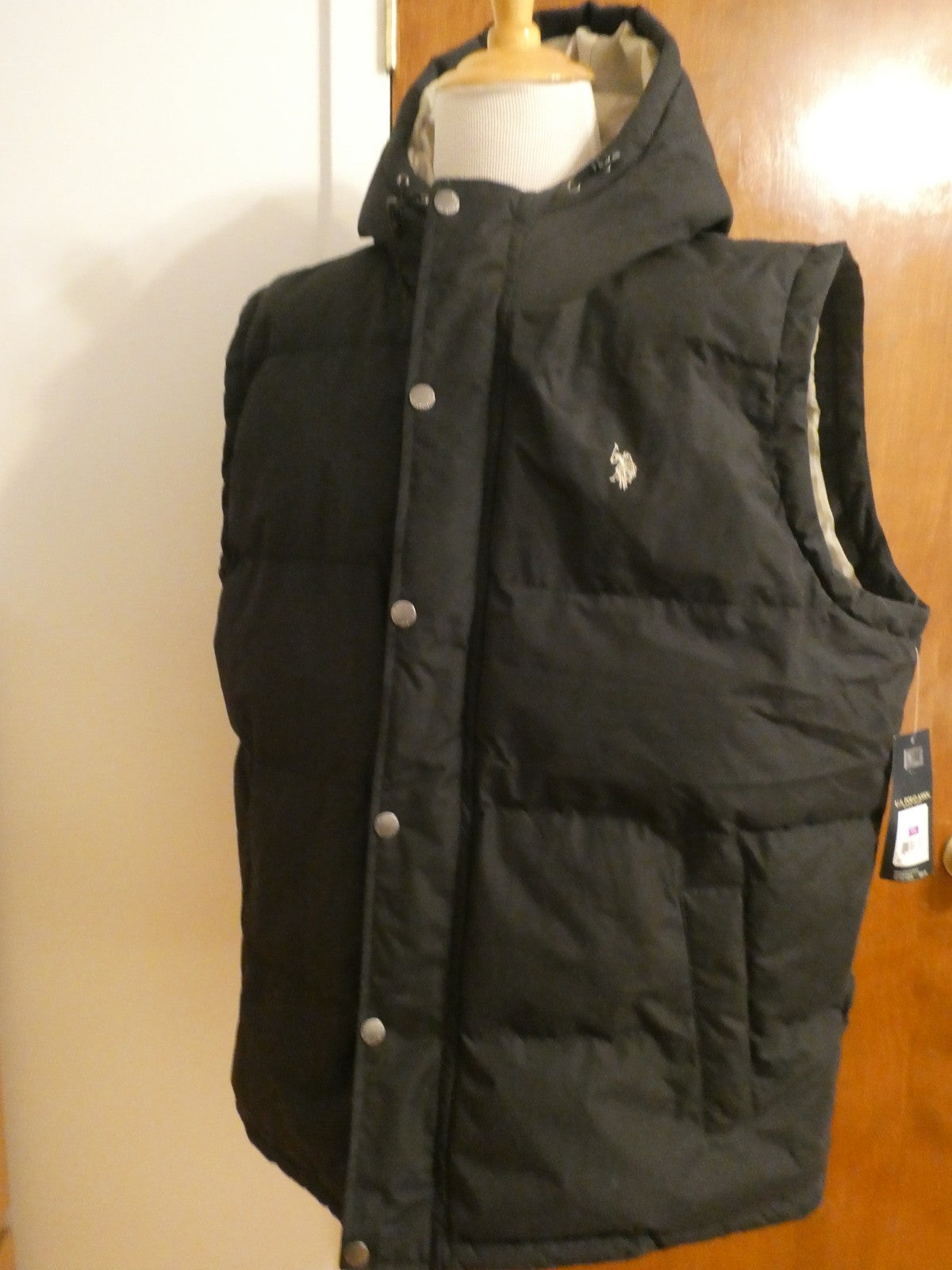 U.S. Polo Assn. Men's Full Zip Puffer Winter Vest Jacket black hood Size XXL