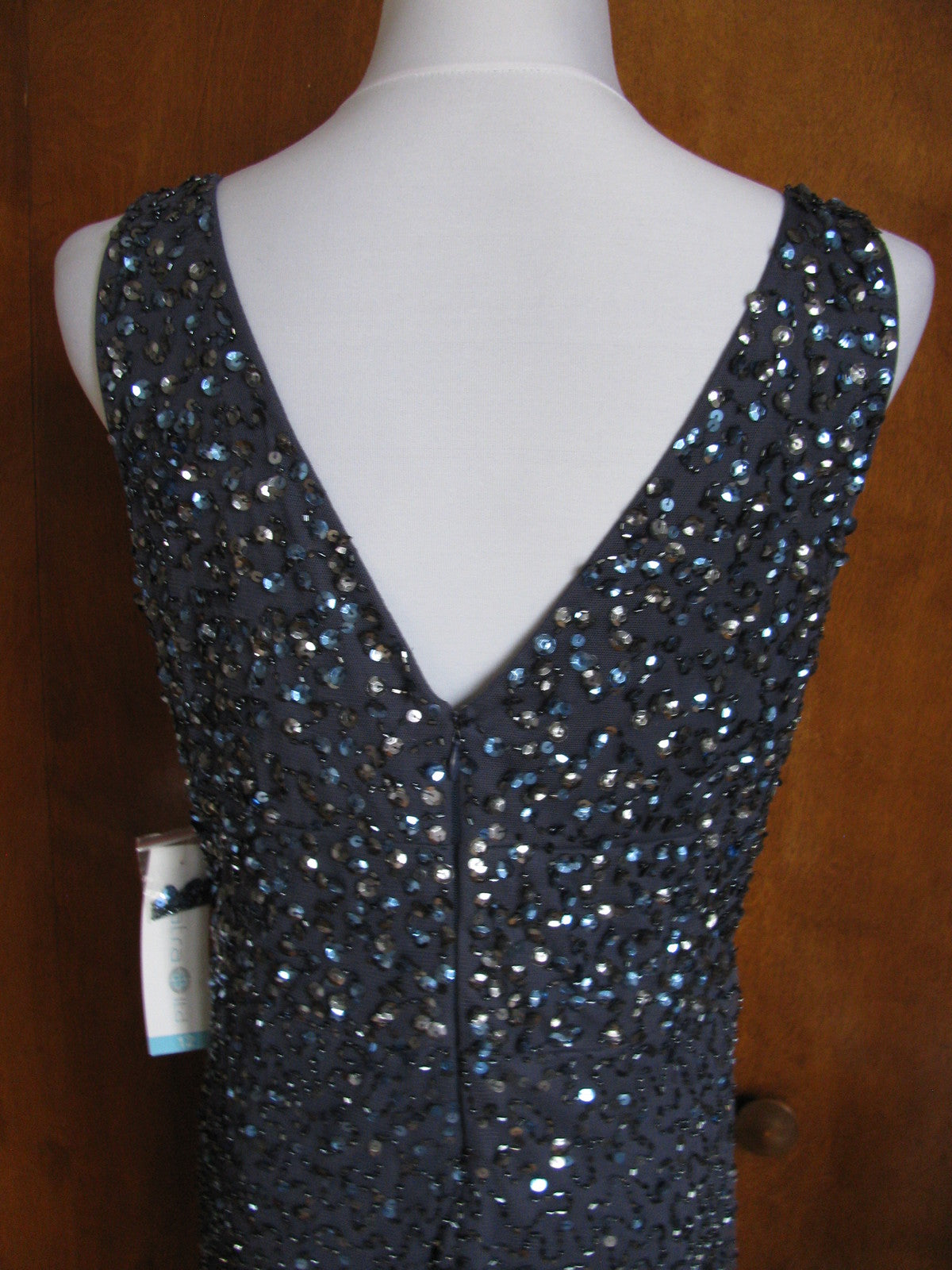 Patra Women’s Blueberry Evening Lined Sequined Twist Mesh Dress Size 12 New