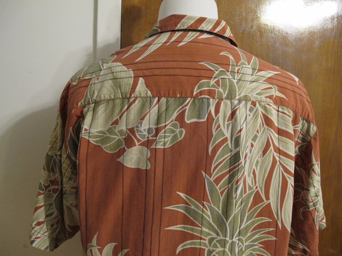 Tommy Bahama Men's Pre-Owned Silk Multi Color Pineapple Print Brown Shirt Large 