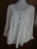 Free People women's ivory linen/rayon crocheted long sleeves top size small