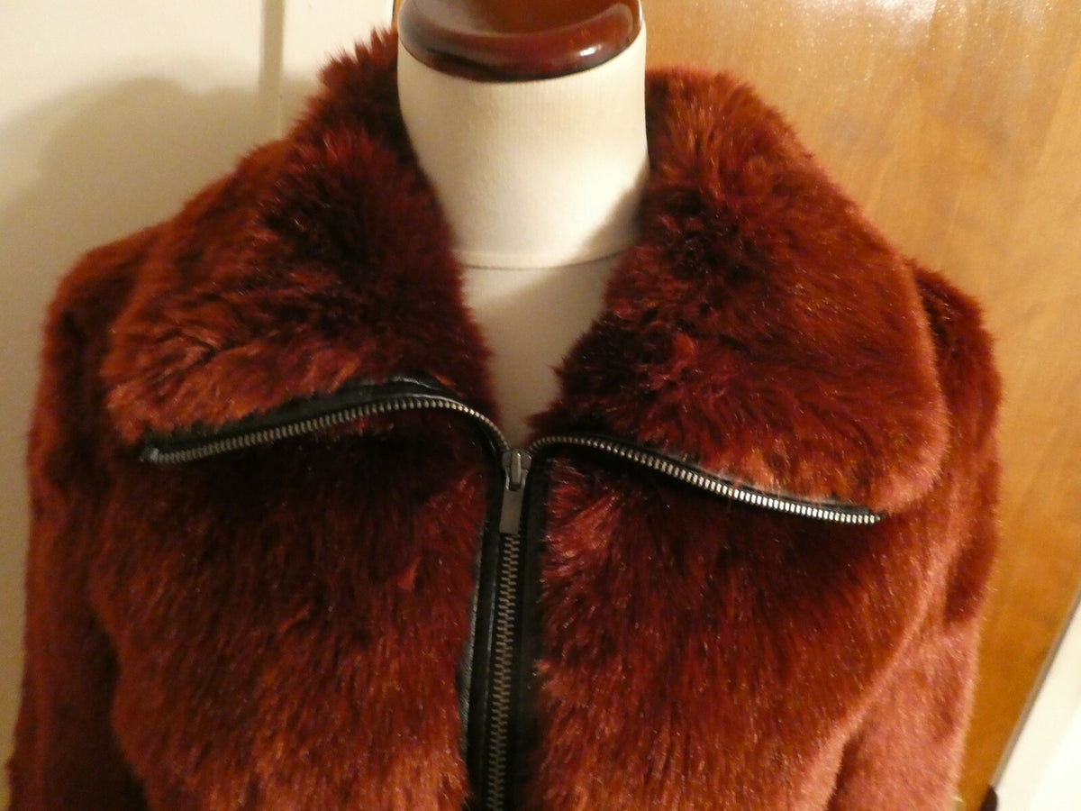Express Cozy Faux Fur Coat with faux leather trim size small