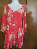Free People women multi color relaxed fit short lined 3/4 Sleeve rayon dress 10 