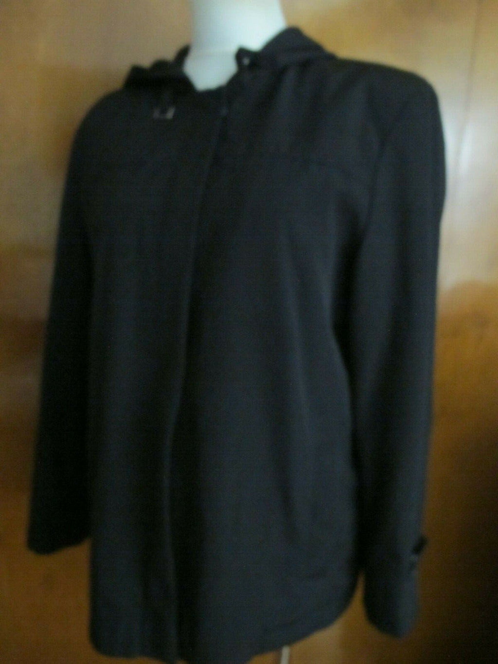 Larry Levine Juniors Black Lined Spring Hooded Coat Jacket Large