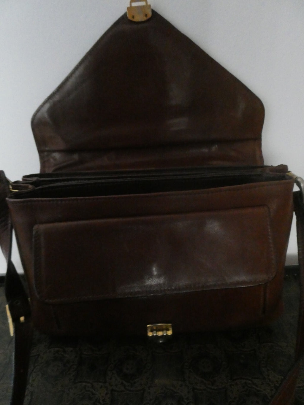 Vintage RAPPI Brown Leather Shoulder Bag Purse Three Compartments Made in Italy