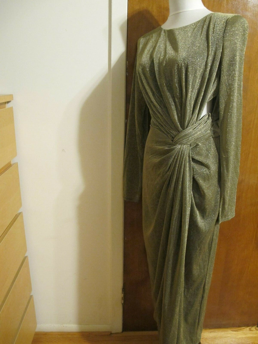 Rachel Roy Women Gold Metallic Twist Front Maxi Cocktail Dress New Medium, Large