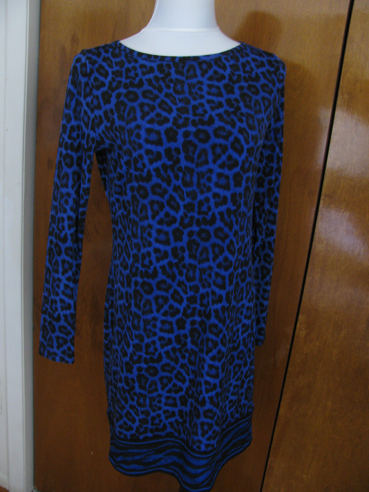 Michael Kors women’s printed dark azurite boat neckjersey shift dress New