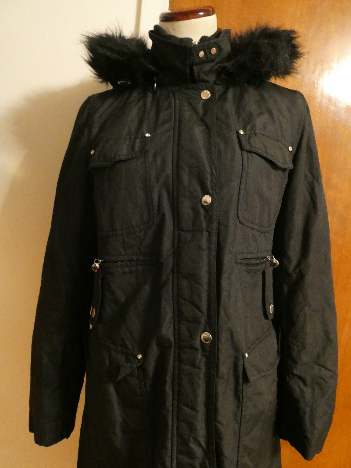 Laundry By Shelli Segal Women's Black Long Winter Coat Removable Hood Medium