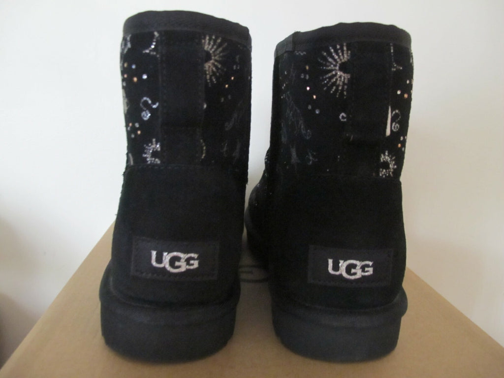 UGG CLASSIC ZODIAC WOMEN'S MINI BLACK SUEDE SHEEPSKIN BOOTS (Run Small)