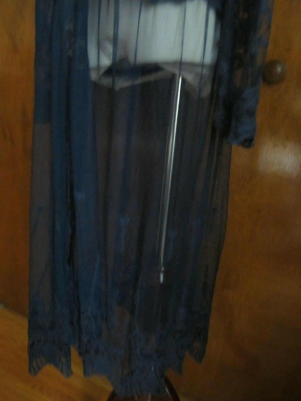 Indigo Thread Co. Women's Navy Mesh Long Sleeve Embroidered Duster Cardigan 1X
