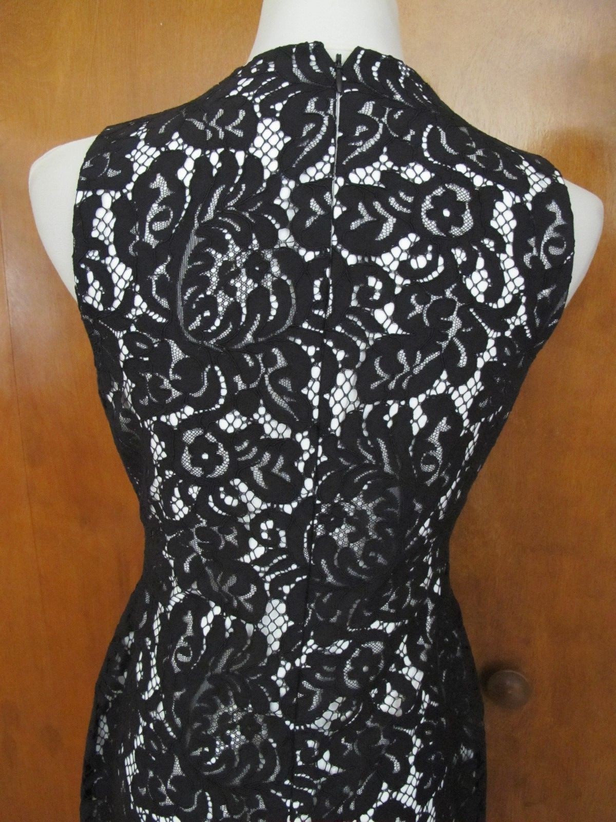 Ralph Lauren women's black ivory fabric lace crafted evening dress size 10P 