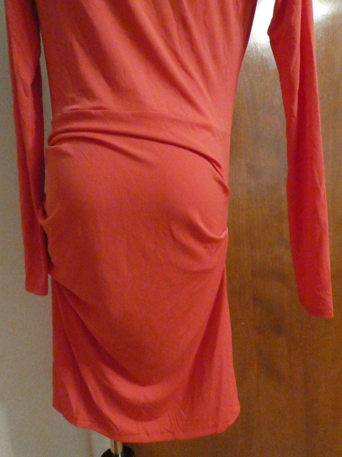 Rachel Roy Women’s Pinkish Deep Bright Red Gathered Long Sleeves Dress run small