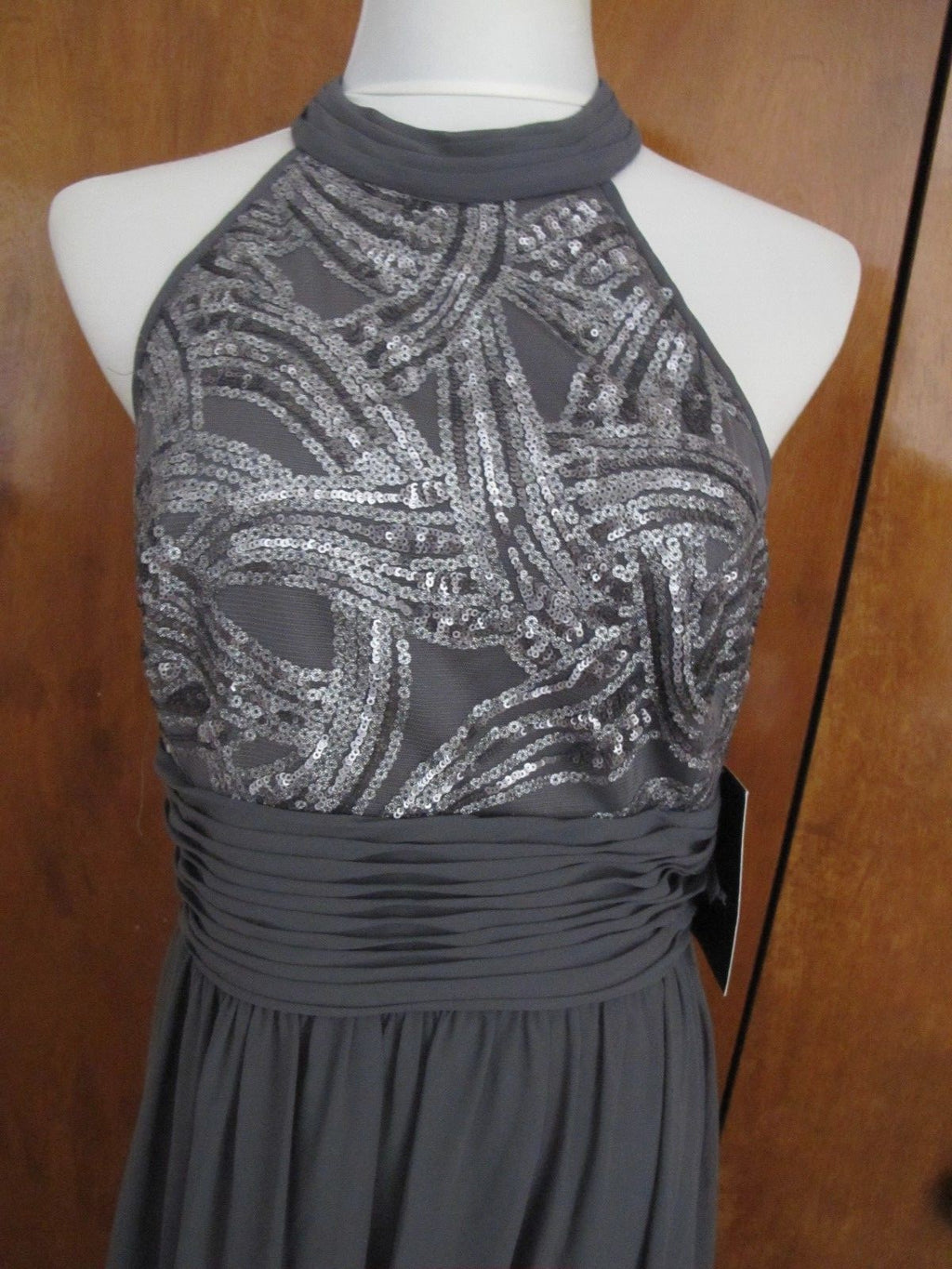 JS Boutique women's gray maxi evening sequined mesh dress size 10 
