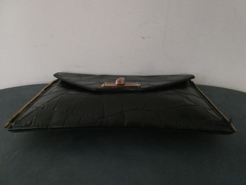 Vintage Diane Von Furstenberg Black Leather Clutch 8 card slots Gold Turn Lock