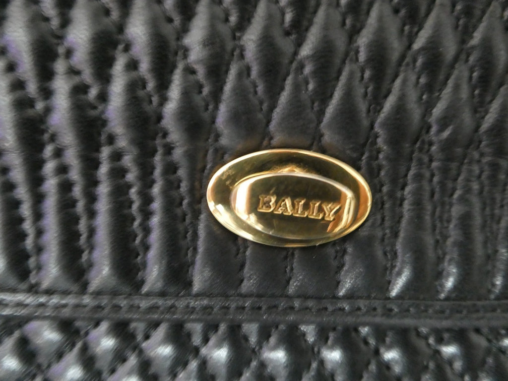 Vintage Bally Women's Black Quilted Leather Top Handle Handbag Gold Tone Italy