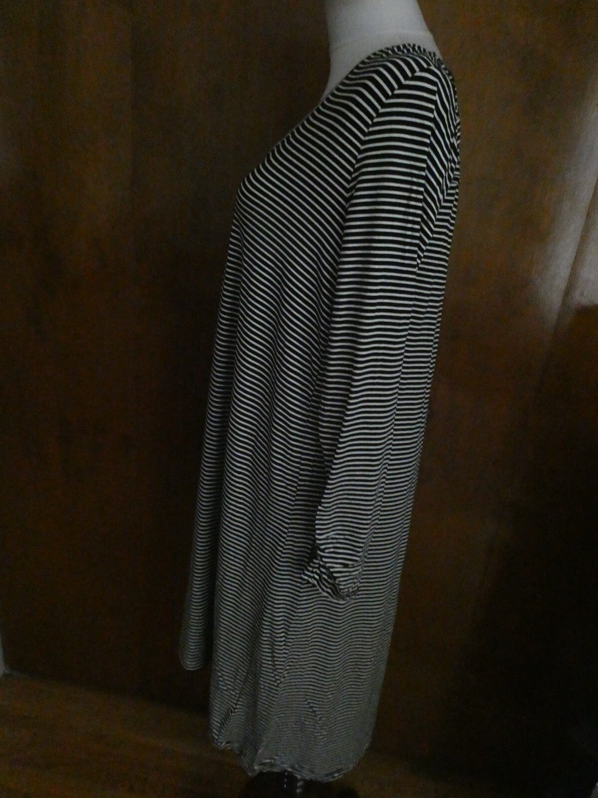 Gap Women's Black/White Stripped Rayon A-Line Long Sleeves Dress Large