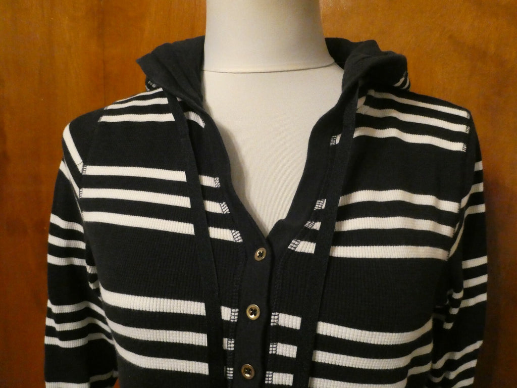 Charter Club Women's Navy Striped Sweater Attached Hood Medium Preowned 