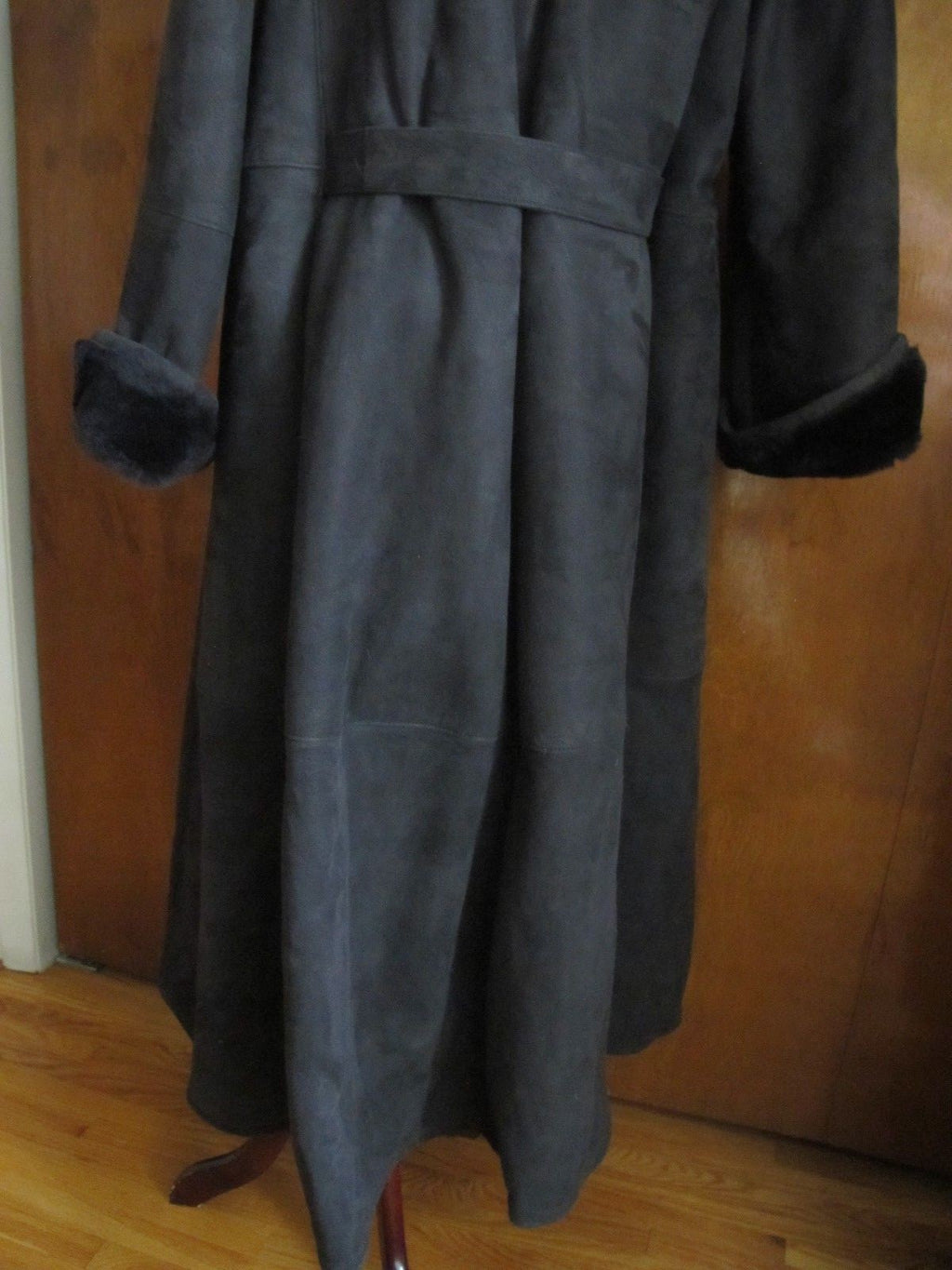 Womens Dark Black Shearling Sheepskin A Line Winter Coat Spain 10 Run Big US 14