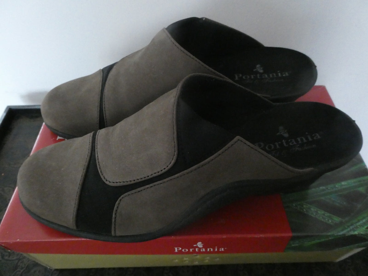 Portania Mokassina taupe nubuk brown suede mule women’s US 9 EU 40