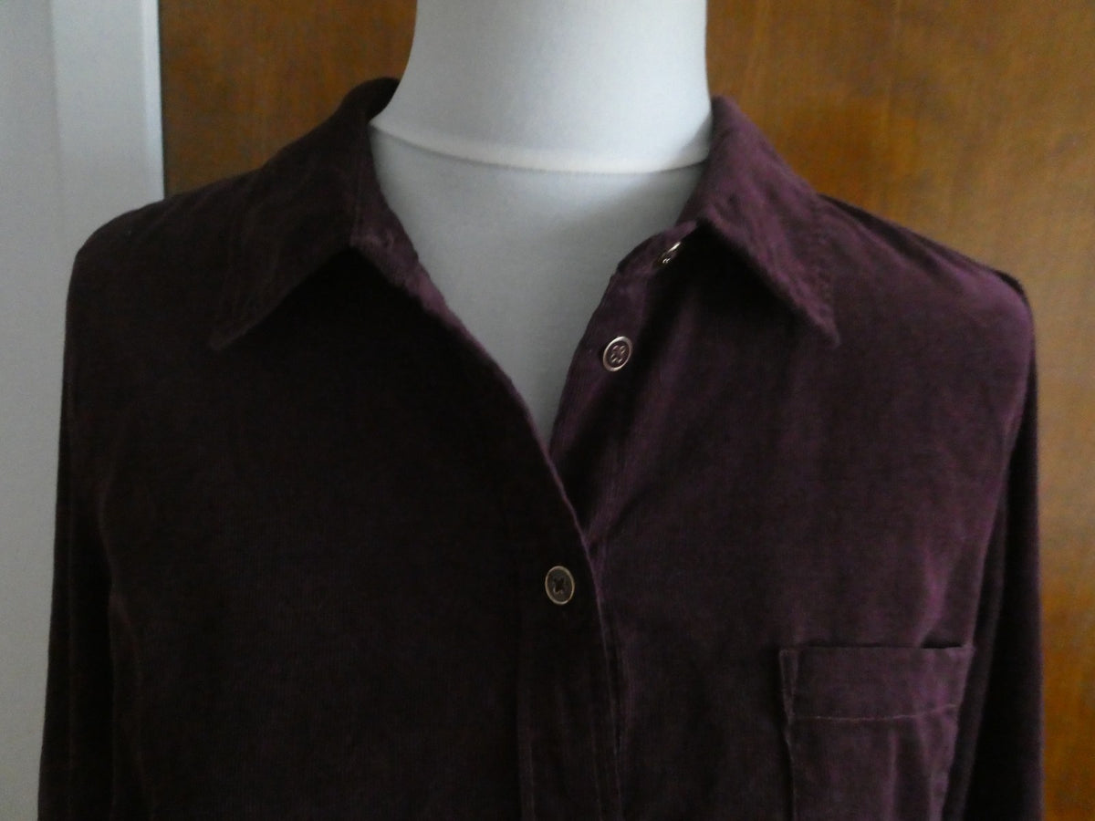 Talbots Women’s Large Purple Corduroy Button Front Shirt Top 100% Cotton India
