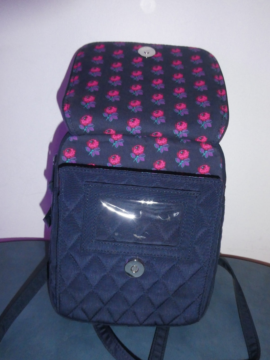 Vera Bradley Quilted Cotton Crossbody Wallet Organizer Purse – Classic Navy