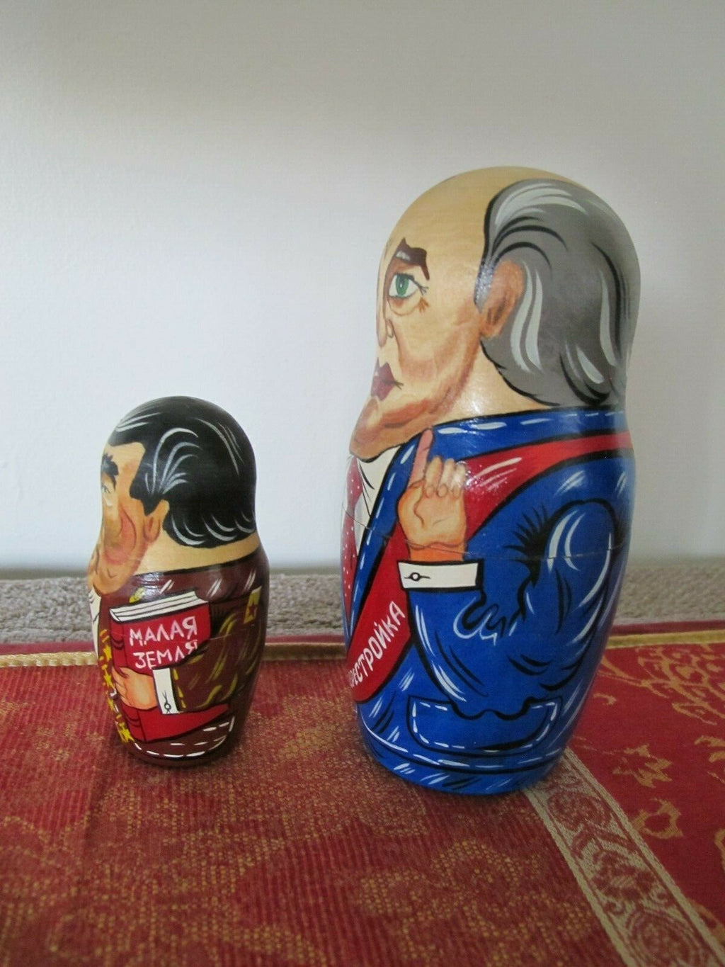 Russian Soviet Presidents Yeltsin Gorbachev Brezhnev Wooden Matreshka Doll 