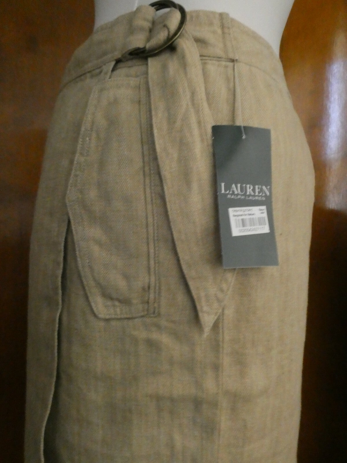 Lauren Ralth Lauren women's tan wrap 100% linen skirt size 12 
