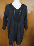 XCVI women's black cotton crafted embroidered top XLarge NWT