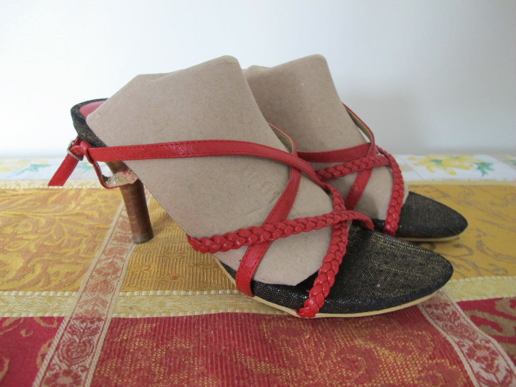 Grass women's red leather peep toe sandals size 37 US 7 made in Israel New