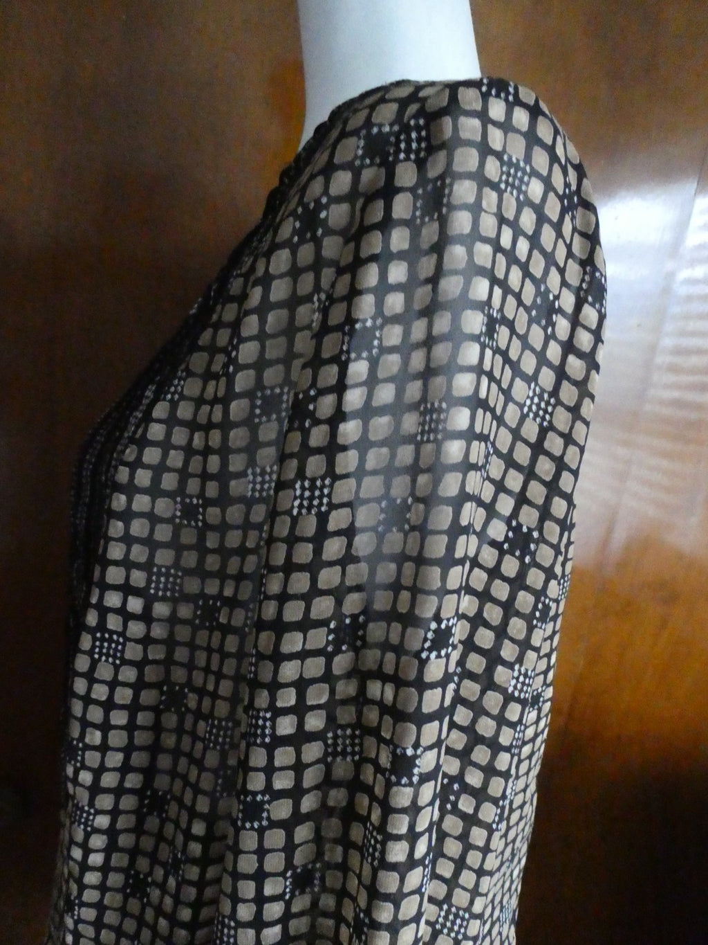 Sigrid Olsen Graphic Designer Blouse Women 12 Black Sheer Geometric Boho Top