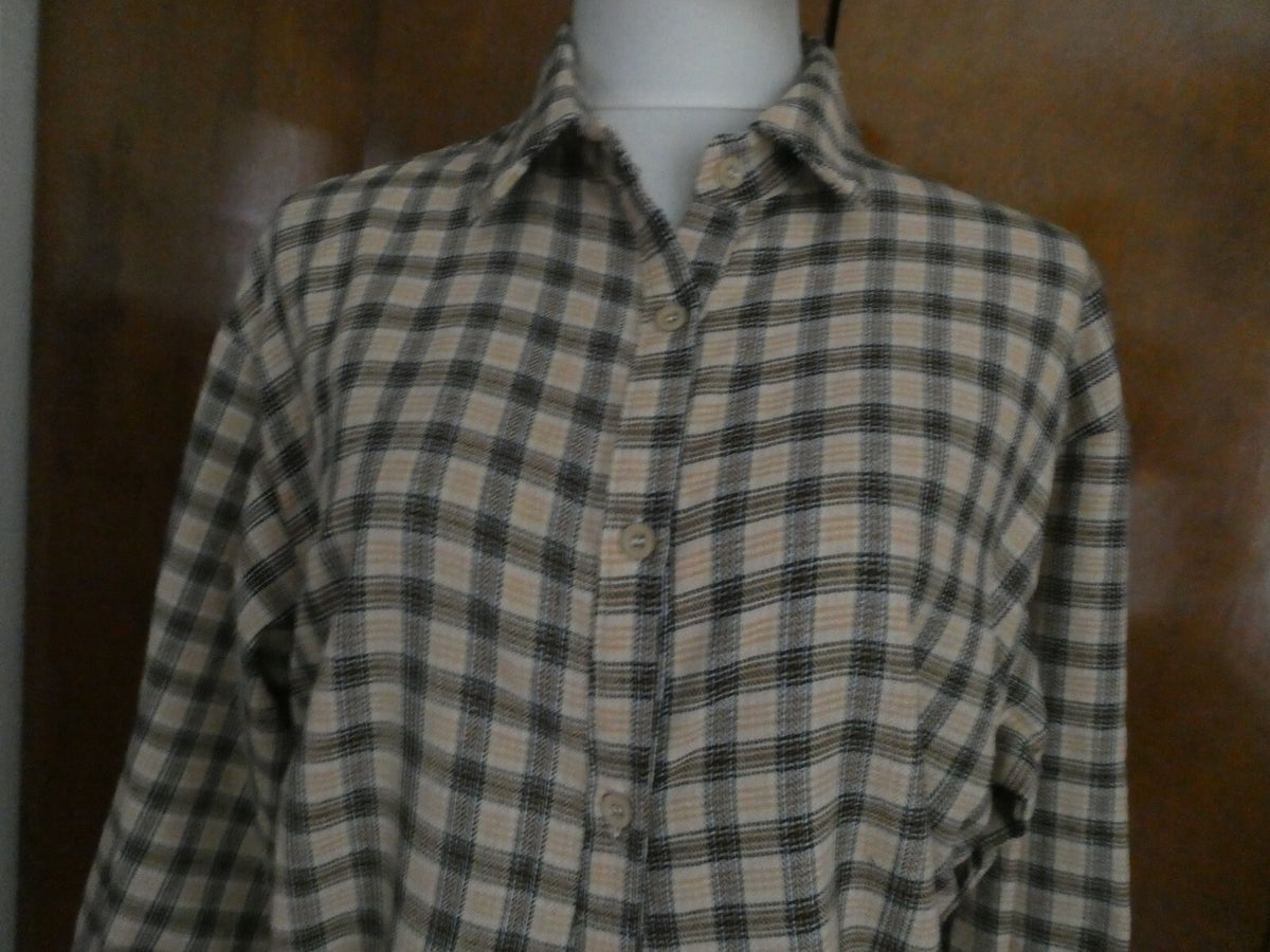 PRETTYLITTLETHING Shirt Dress Beige Check Oversized Detail Size 6