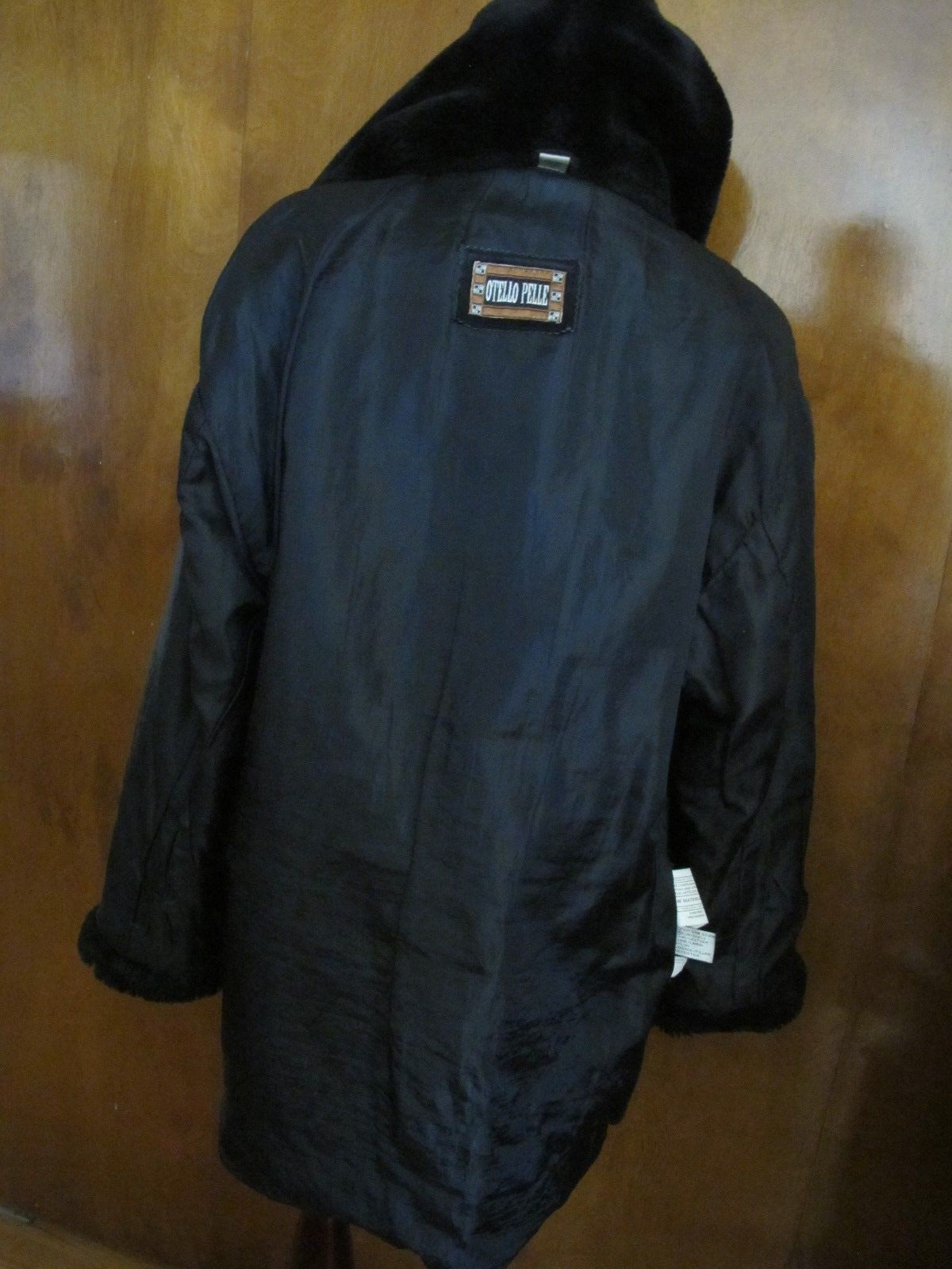 Women's Otello Pelle Black Hooded Cuir Leather Winter Coat Medium