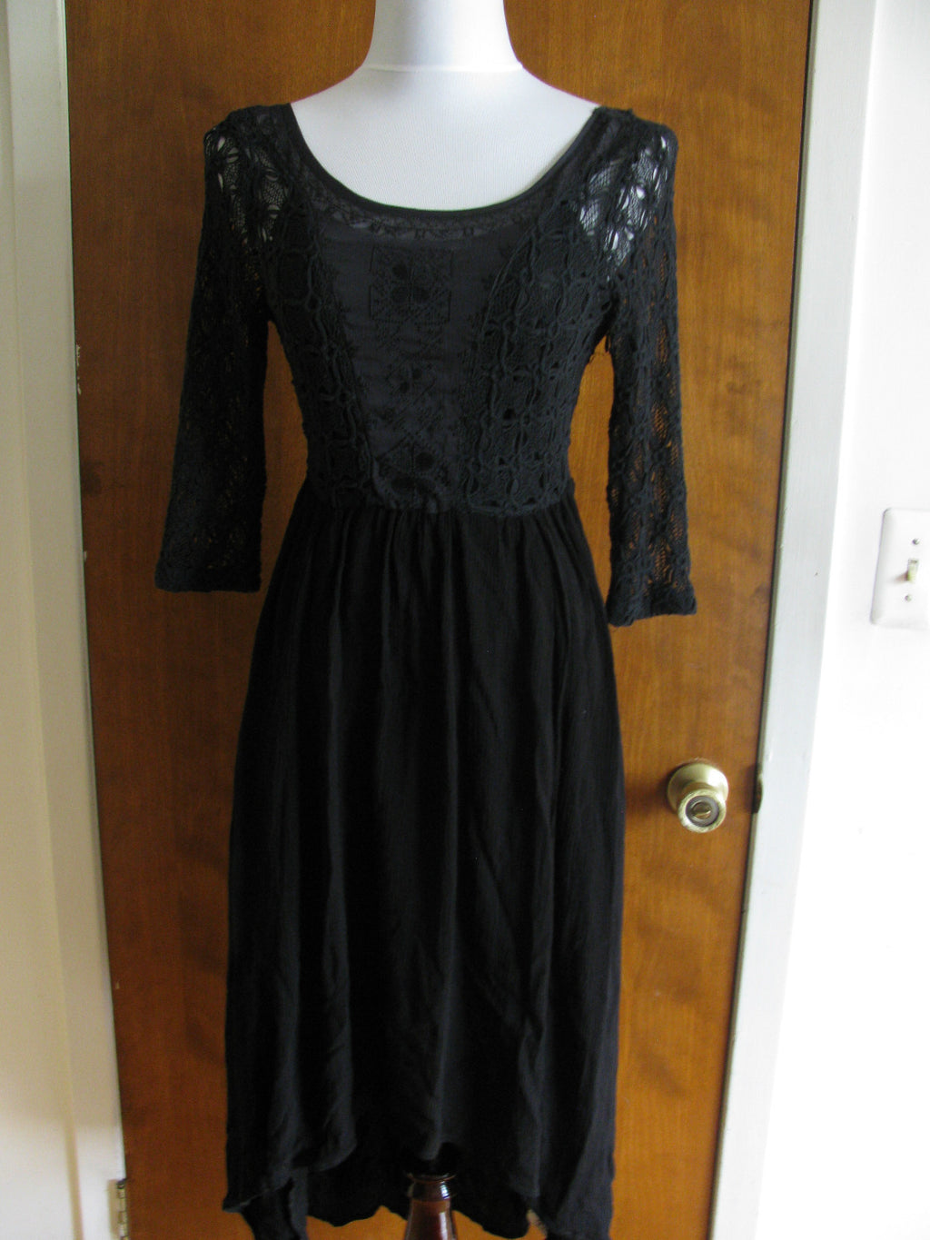Free People women's black lined crochet soft dress New