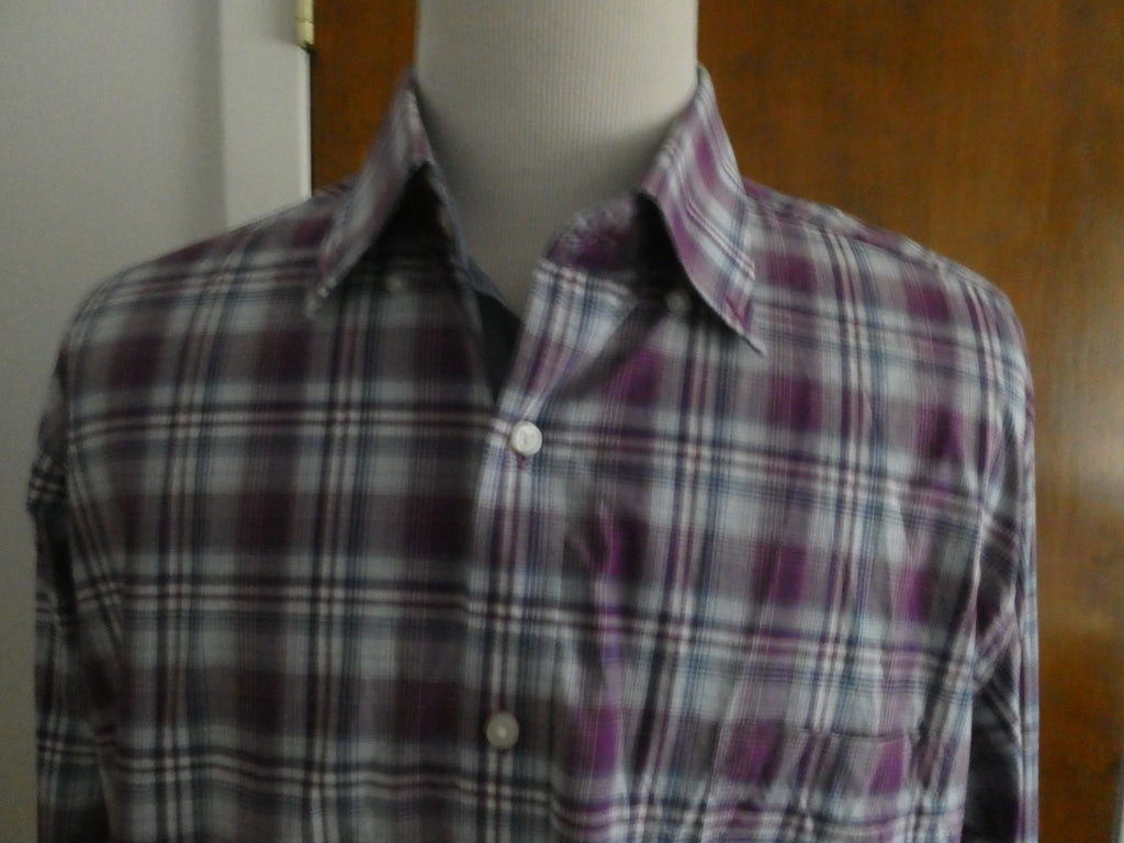 TAILORBYRD Collection Men's 2XL Purple Plaid Button Front Shirt 100% Cotton