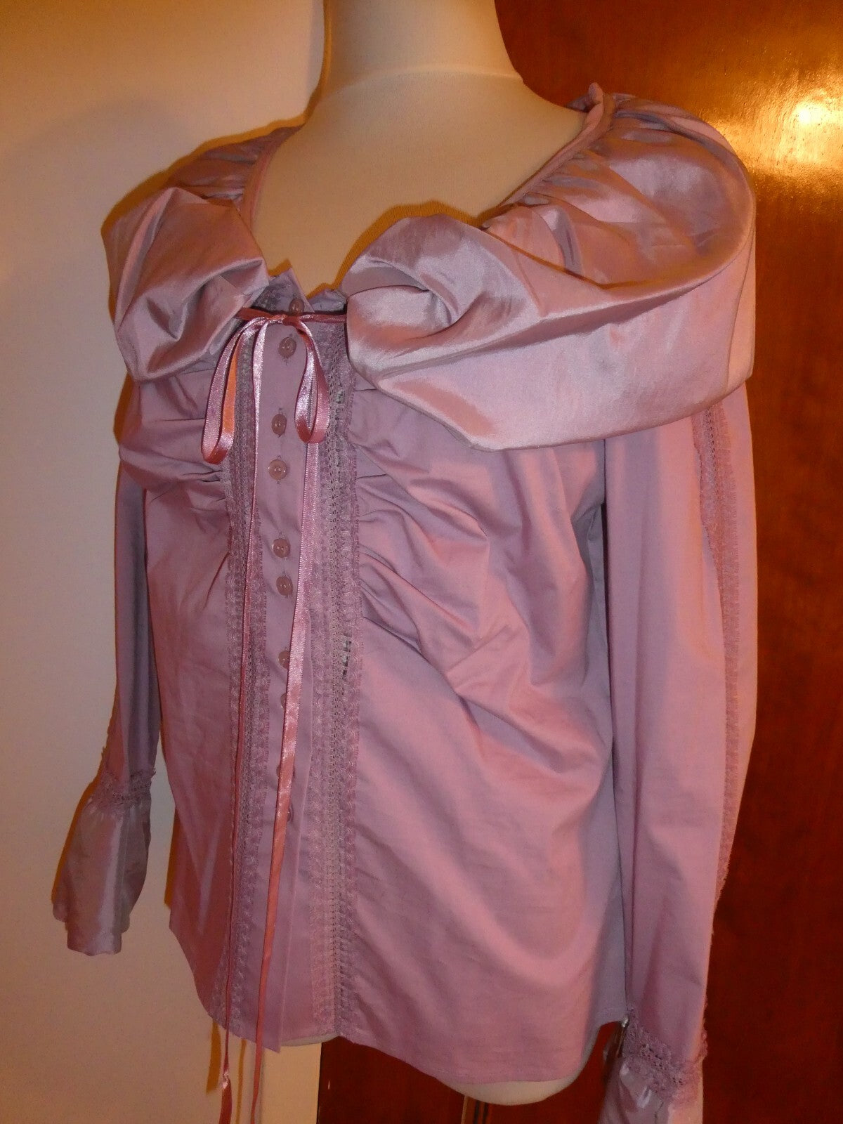 Kenar Women's Lilac Detailed Long Sleeves Evening Top Blouse Size Medium