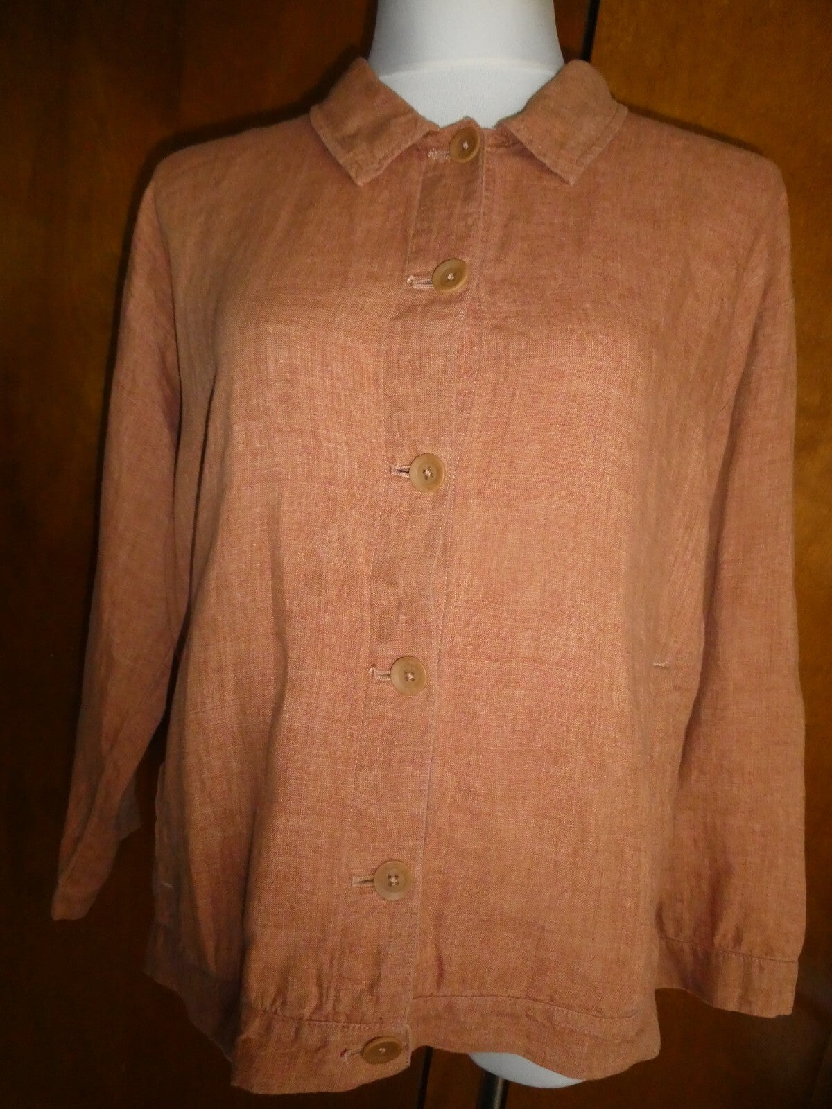 Eileen Fisher Women’s 100% Organic Linen Blazer Jacket Brown P/L