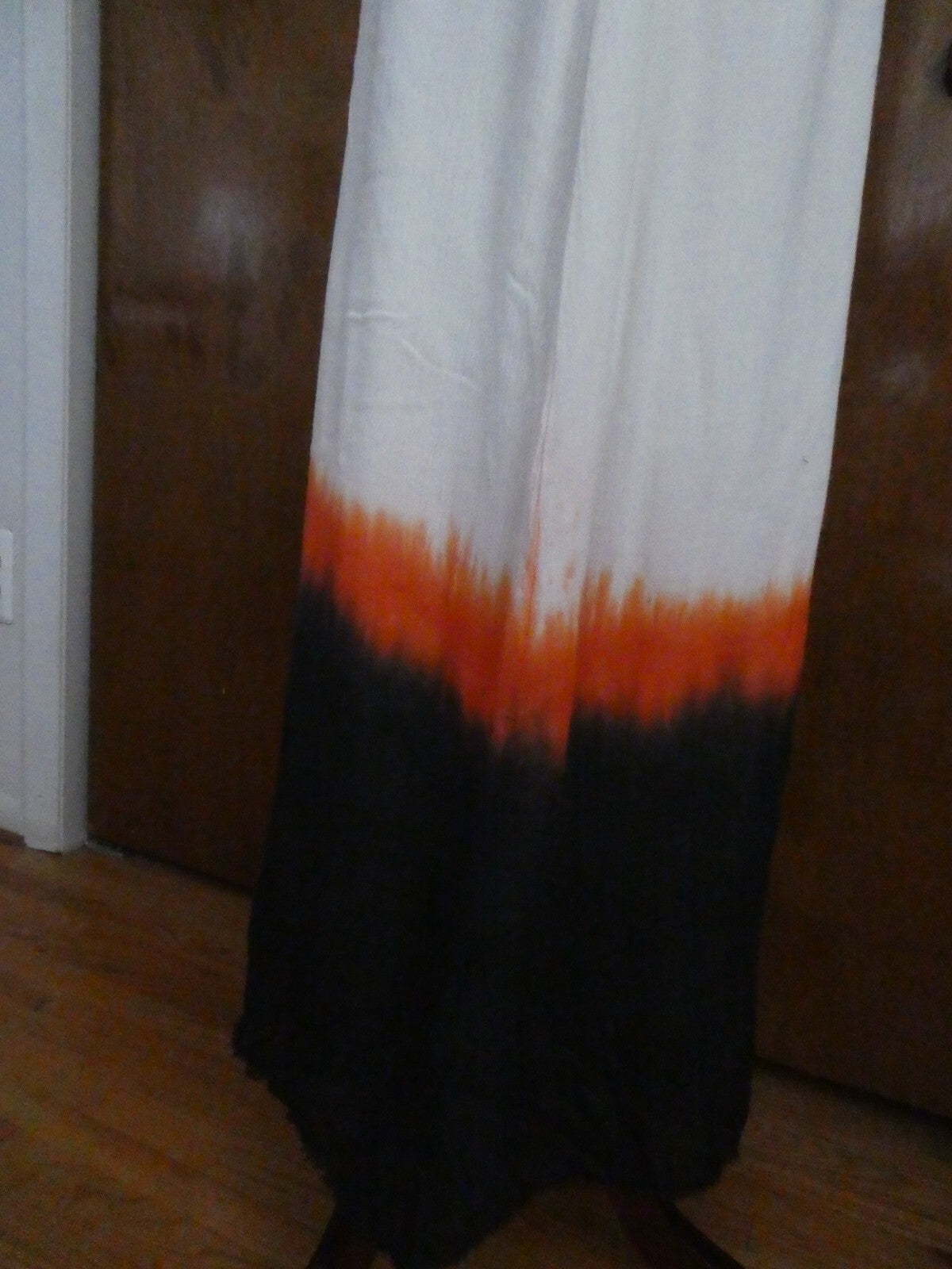 AIKO women’s beige maxi full lined dress hem orange/black bamboo/cotton Large