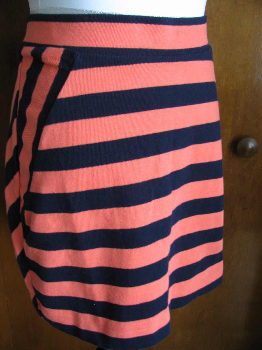 Gap women striped orange navy blue Jersey knit mini skirt 