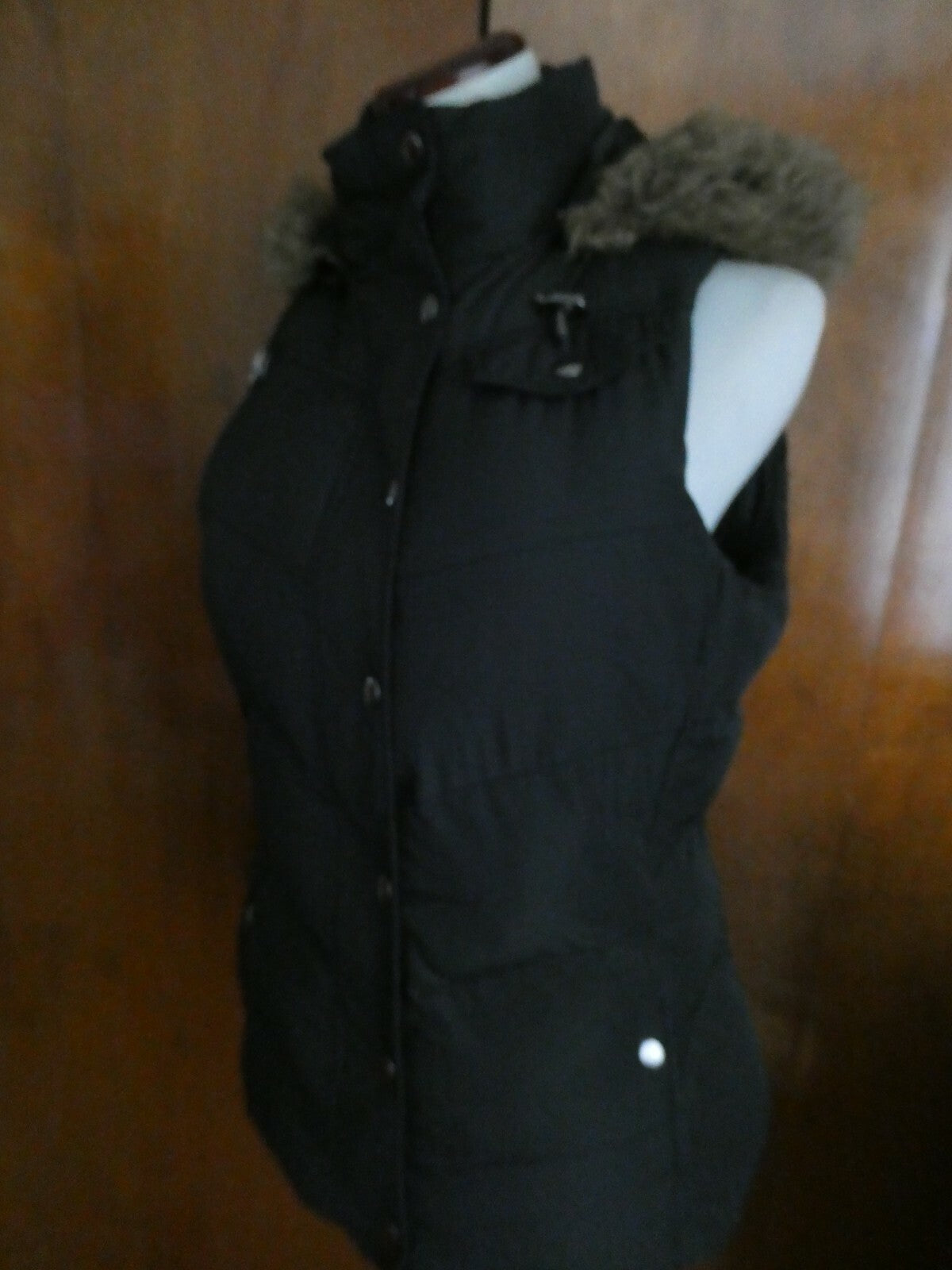 BANANA REPUBLIC Women’s Full Zip Puffer Winter Vest Jacket Hood Black Medium