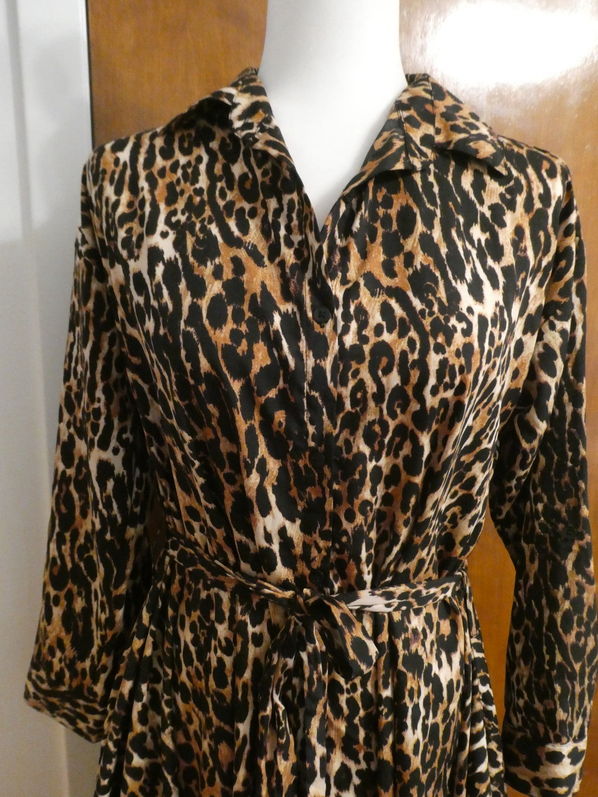 Truly 4 You Women Leopard Print Asymmetrical Hem Dress Long Sleeve Small (fit M)
