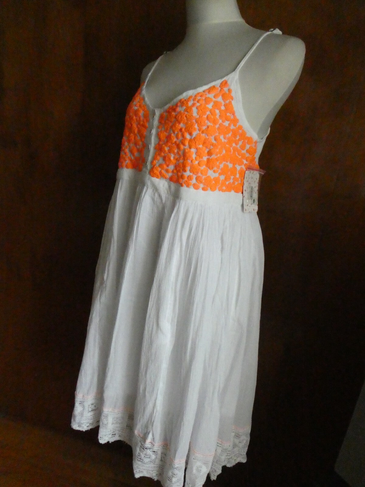 Free People women's ivory comb embroidered lined dress size Large 