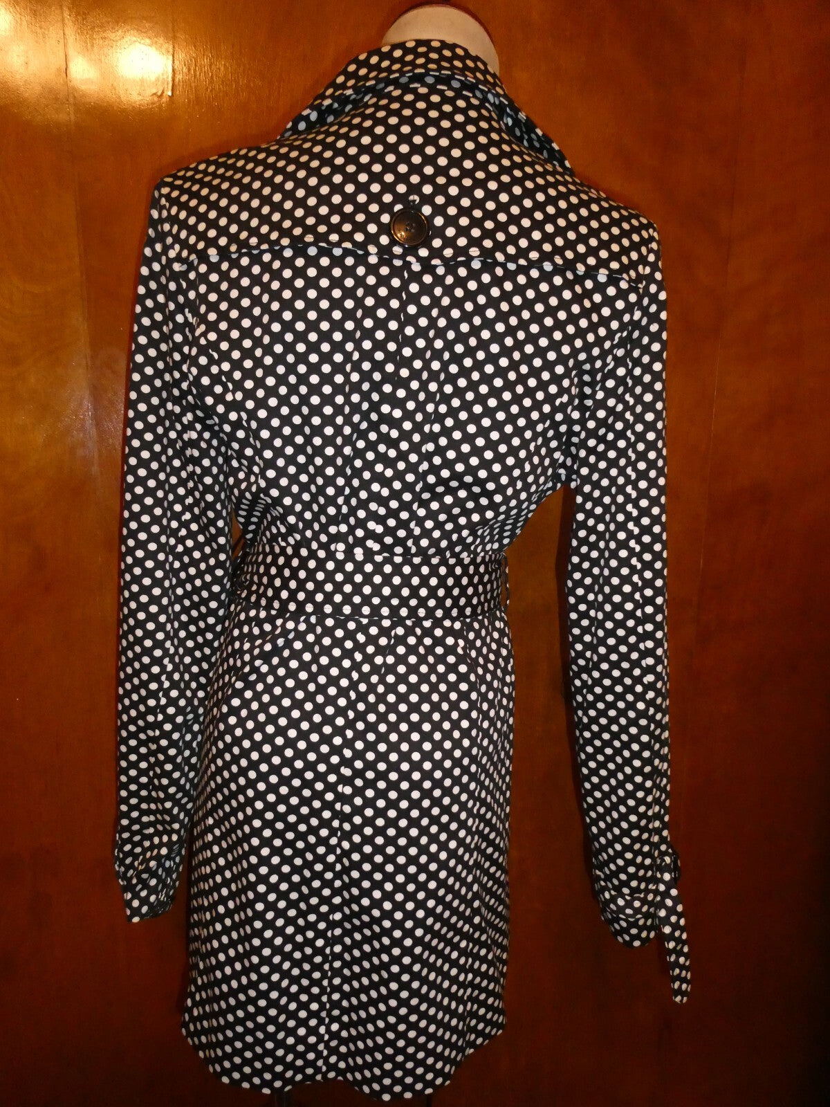Vertigo Paris Black & White Polka Dot Jacket Trench Coat, Button Up, Medium