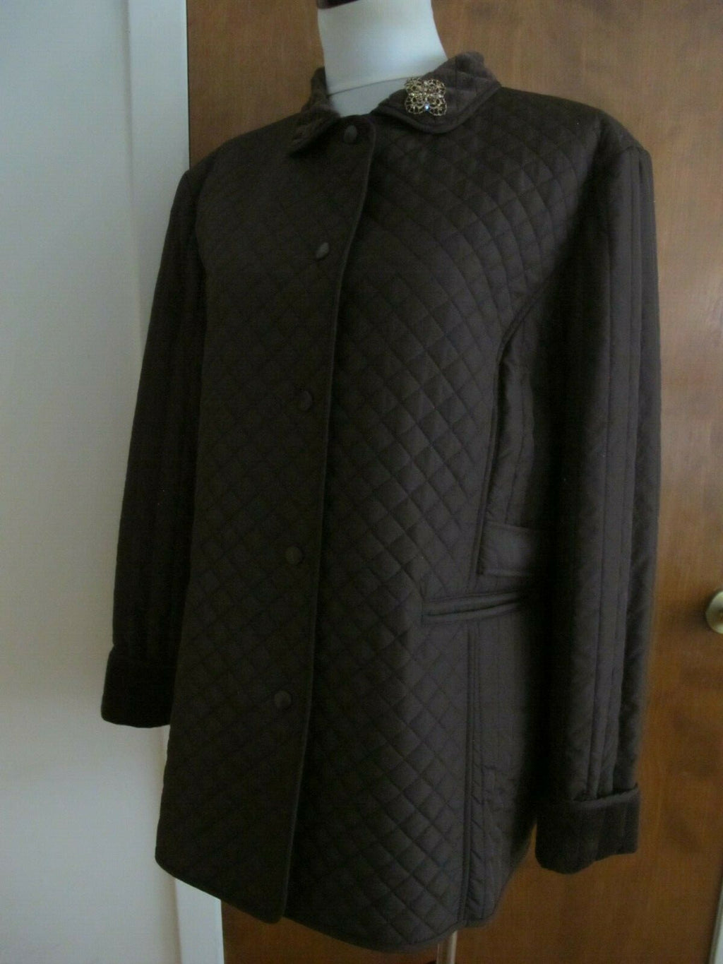 Larry Levin Women's Brown Quilted Coat Jacket Faux Fur Lining XLarge