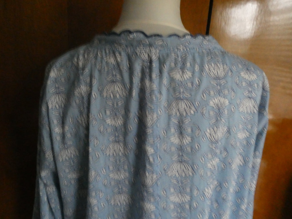 Tucker Nuck Maxi Dress XL Blue Floral 100% Cotton Soft Boho Lounge Caftan